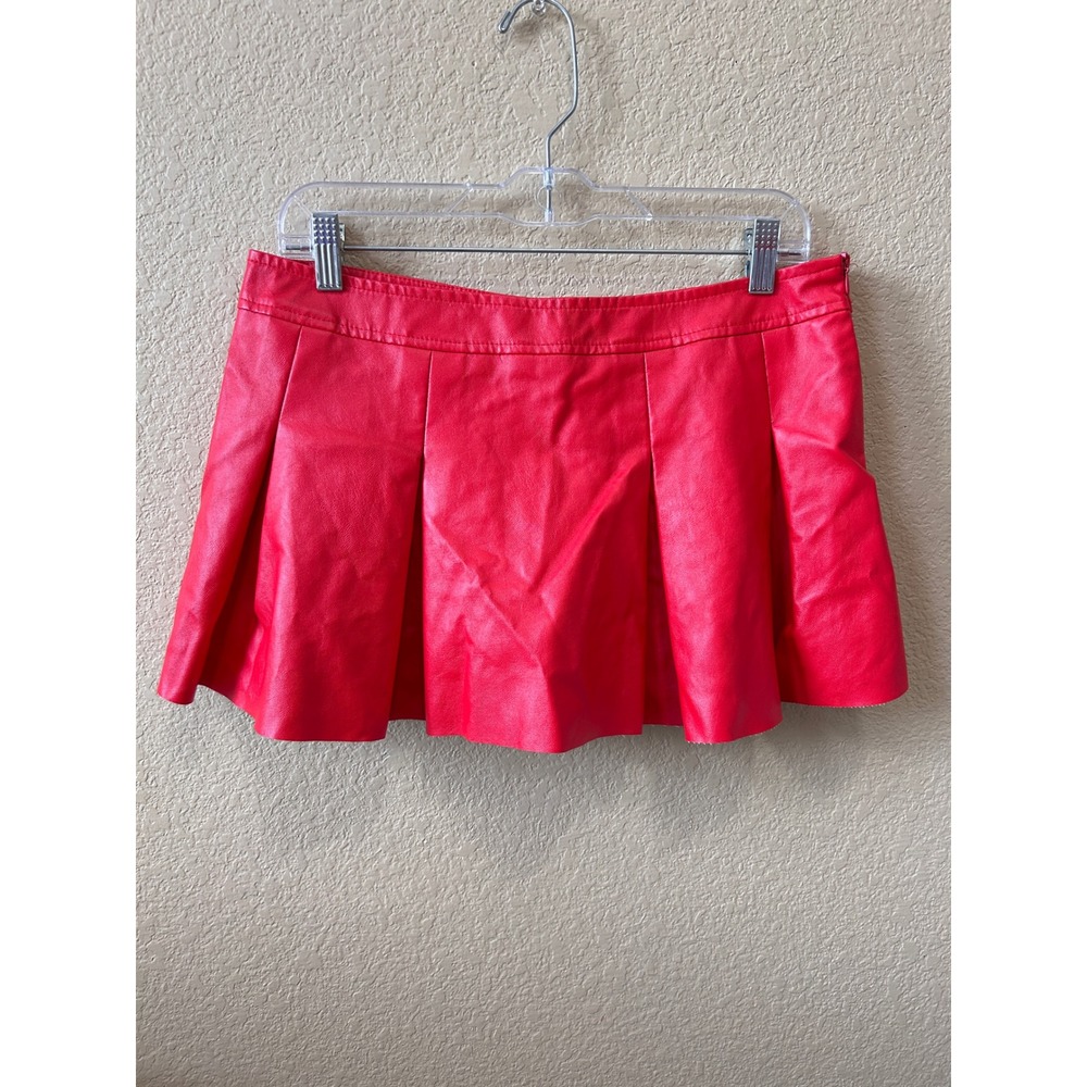 Skirt Large Red Faux Leather Skater Pleated Mini Harley Baddie Streetwear Edgy